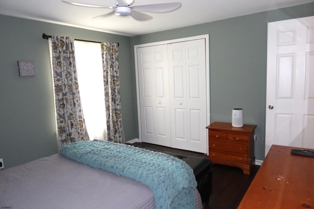 5924 Cedarcroft Dr, Mays Landing, NJ 08330 - bedroom featuring a closet, wood finished floors, and ceiling fan