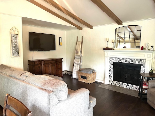 5924 Cedarcroft Dr, Mays Landing, NJ 08330 - living room featuring baseboard heating, wood finished floors, and a tiled fireplace