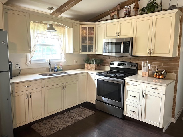 5924 Cedarcroft Dr, Mays Landing, NJ 08330 - kitchen featuring stainless steel appliances, dark wood-type flooring, backsplash, and light countertops