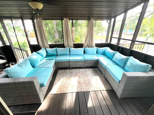 5924 Cedarcroft Dr, Mays Landing, NJ 08330 - sunroom / solarium featuring an outdoor living space and ceiling fan