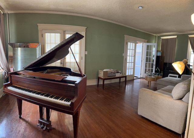215 N Dorset, Ventnor Heights, NJ 08406 - sitting room with wood finished floors, crown molding, french doors, and a textured ceiling