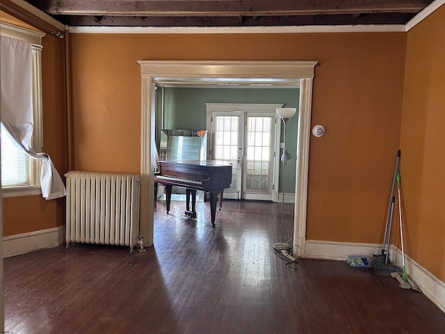 215 N Dorset, Ventnor Heights, NJ 08406 - foyer featuring radiator heating unit, wood finished floors, french doors, and crown molding