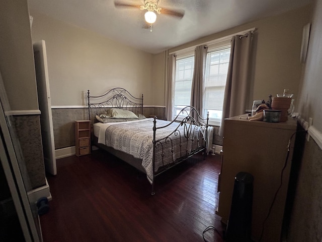 215 N Dorset, Ventnor Heights, NJ 08406 - bedroom featuring wainscoting, dark wood-type flooring, and a ceiling fan