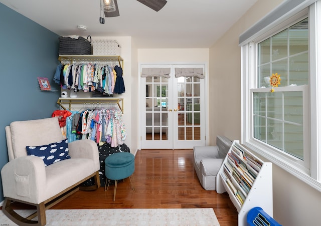 229 Society Hill Blvd Unit 229, Cherry Hill, NJ 08003 - sitting room featuring wood finished floors, french doors, a ceiling fan, and healthy amount of natural light
