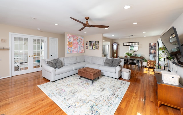 229 Society Hill Blvd Unit 229, Cherry Hill, NJ 08003 - living area featuring french doors, a ceiling fan, light wood-style flooring, and recessed lighting