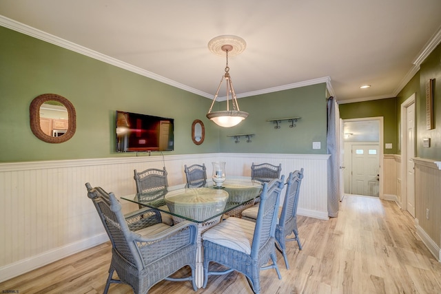 1081 Rte 50, Petersburg, NJ 08270 - dining area featuring light wood-style floors, a wainscoted wall, and crown molding