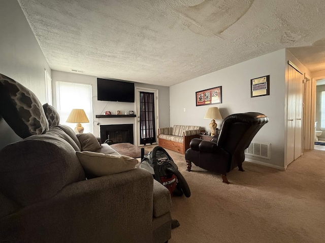 78 Pheasant Meadow Dr Unit 67, Galloway Township, NJ 08205 - carpeted living room featuring plenty of natural light, a textured ceiling, and a fireplace