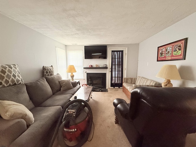 78 Pheasant Meadow Dr Unit 67, Galloway Township, NJ 08205 - living room with light colored carpet, a fireplace, and a textured ceiling