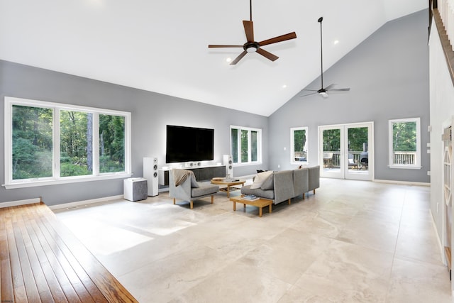 106 Hillside Ave, Absecon, NJ 08201 - living room with ceiling fan, high vaulted ceiling, and recessed lighting