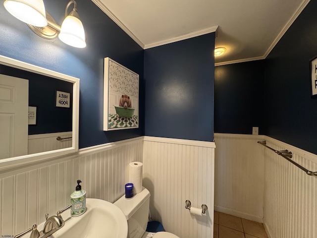 2313 Burroughs Ave, Northfield, NJ 08225 - bathroom featuring wainscoting, tile patterned flooring, and ornamental molding