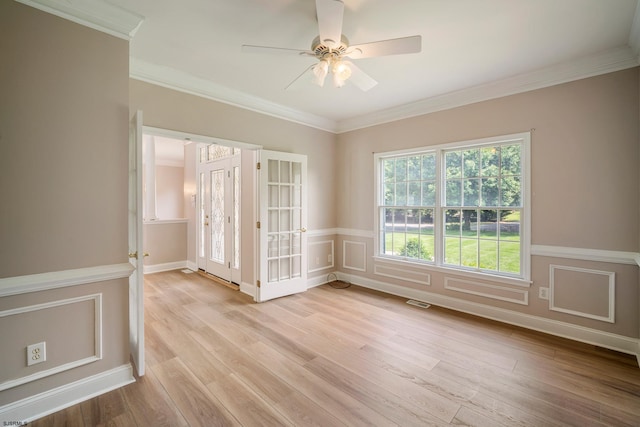2 Clay Ct, Cape May, NJ 08204 - unfurnished room featuring light wood finished floors, a ceiling fan, ornamental molding, and wainscoting