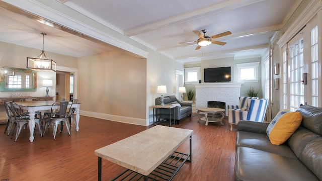 16 N Nashville Ave, Ventnor, NJ 08406 - living area with wood finished floors, a fireplace, ceiling fan, and beam ceiling