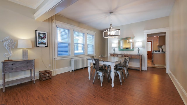 16 N Nashville Ave, Ventnor, NJ 08406 - dining space featuring radiator heating unit, dark wood-style floors, and a chandelier