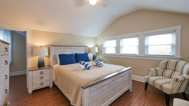 16 N Nashville Ave, Ventnor, NJ 08406 - bedroom with vaulted ceiling, dark wood-style floors, and a ceiling fan