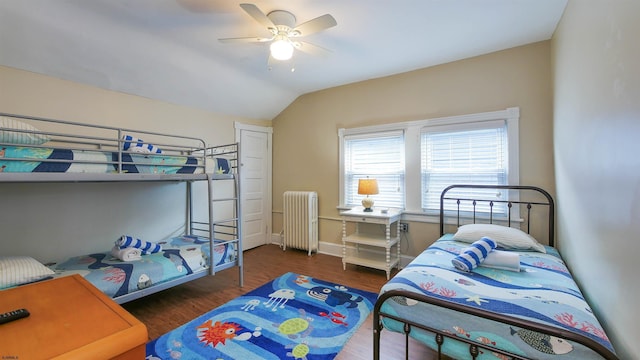 16 N Nashville Ave, Ventnor, NJ 08406 - bedroom featuring radiator heating unit, wood finished floors, vaulted ceiling, and ceiling fan