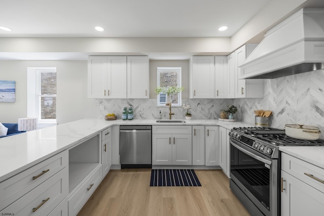 114 N Avolyn Ave, Ventnor, NJ 08406 - kitchen featuring appliances with stainless steel finishes, custom exhaust hood, white cabinets, backsplash, and recessed lighting