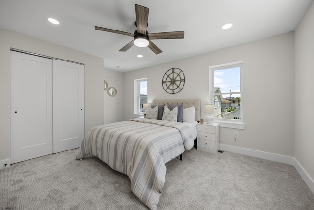 114 N Avolyn Ave, Ventnor, NJ 08406 - carpeted bedroom with recessed lighting, a closet, and ceiling fan