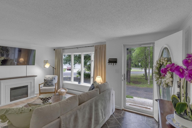 159 Baltimore Ave, Egg Harbor City, NJ 08215 - living area featuring a glass covered fireplace and a textured ceiling