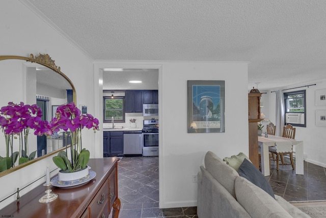 159 Baltimore Ave, Egg Harbor City, NJ 08215 - living area featuring a textured ceiling and cooling unit