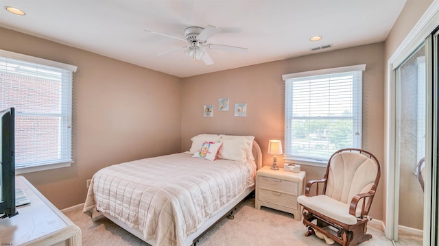 2 S Barclay Ave, Margate, NJ 08402 - bedroom with light carpet, multiple windows, recessed lighting, and ceiling fan