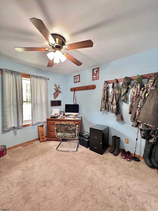 5323 S Carolina Ave, Mullica Township, NJ 08215 - carpeted home office with ceiling fan and baseboards