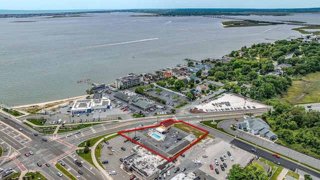 301 Mays Landing Rd, Somers Point, NJ 08244 - aerial view of property and surrounding area featuring a large body of water and property parcel outlined
