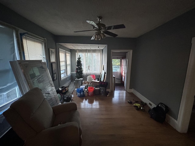 614 Caspian Ave, Atlantic City, NJ 08401 - living area featuring wood finished floors, a ceiling fan, and a textured ceiling