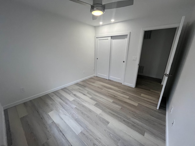 41 Arapaho Pl Unit 41, Galloway Township, NJ 08205 - unfurnished bedroom featuring light wood finished floors, a closet, a ceiling fan, and recessed lighting