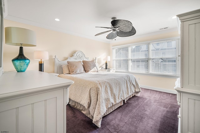 33 N Jefferson Ave, Margate, NJ 08402 - bedroom featuring ornamental molding, dark colored carpet, ceiling fan, and recessed lighting