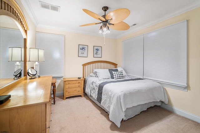 33 N Jefferson Ave, Margate, NJ 08402 - bedroom with light carpet, ornamental molding, and a ceiling fan