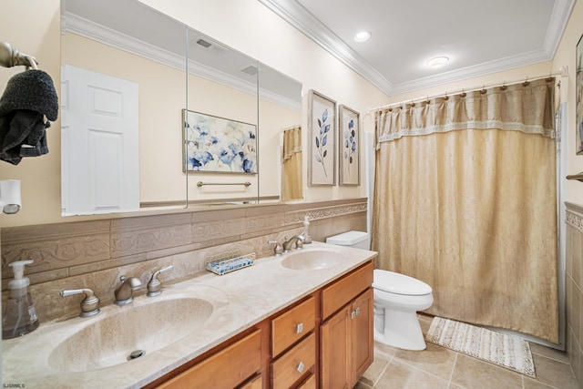 33 N Jefferson Ave, Margate, NJ 08402 - full bath featuring double vanity, crown molding, tile patterned flooring, and a shower with curtain