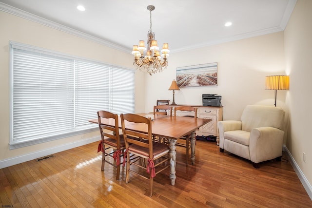 33 N Jefferson Ave, Margate, NJ 08402 - dining area featuring a chandelier, ornamental molding, wood finished floors, and recessed lighting