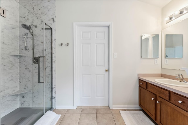 95 Knights Bridge Way, Mays Landing, NJ 08402 - full bath with a marble finish shower, tile patterned flooring, and vanity