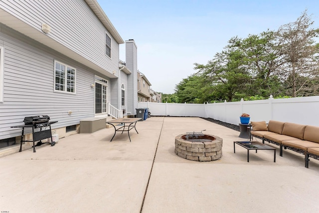 95 Knights Bridge Way, Mays Landing, NJ 08402 - fenced backyard featuring a patio area, grilling area, an outdoor living space with a fire pit, and entry steps