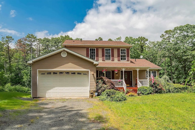 10 Hillside Ave, New Gretna, NJ 08087 - view of front of house with a porch, gravel driveway, an attached garage, and a front yard