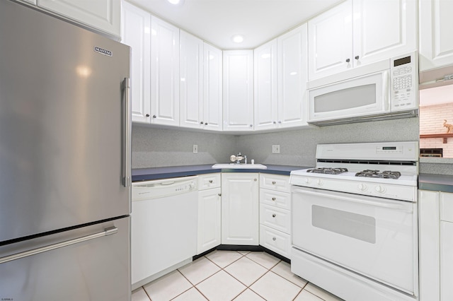 298 Mattix Run Unit 298, Galloway Township, NJ 08205 - kitchen with white appliances, white cabinetry, light tile patterned floors, and recessed lighting