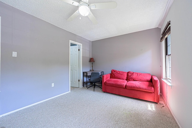 298 Mattix Run Unit 298, Galloway Township, NJ 08205 - living area with carpet flooring, a textured ceiling, and a ceiling fan
