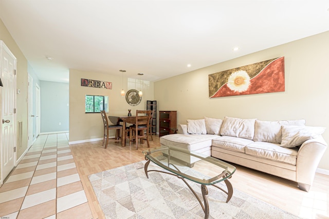 298 Mattix Run Unit 298, Galloway Township, NJ 08205 - living room featuring a chandelier, light wood-style floors, and recessed lighting