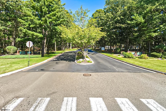 298 Mattix Run Unit 298, Galloway Township, NJ 08205 - view of asphalt street featuring traffic signs, curbs, and view of scattered trees