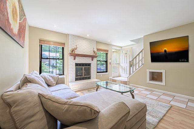 298 Mattix Run Unit 298, Galloway Township, NJ 08205 - living area featuring plenty of natural light, stairway, a fireplace, recessed lighting, and wood finished floors