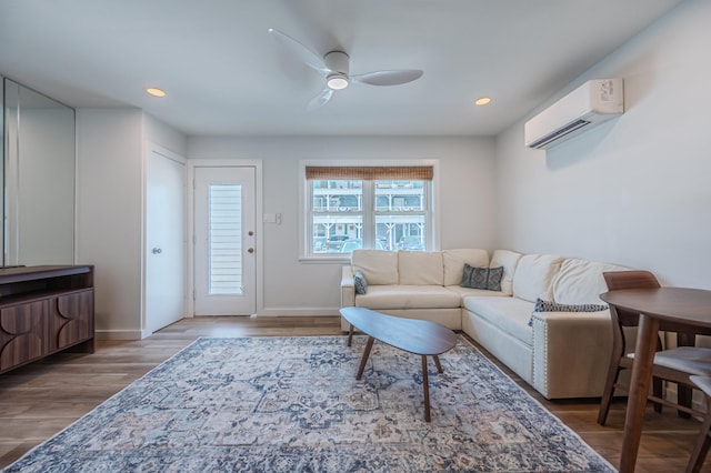 3801 Ocean Ave Unit 2, Brigantine, NJ 08203 - living area featuring a wall unit AC, ceiling fan, wood finished floors, and recessed lighting