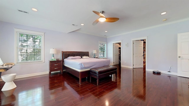 104 Locust Ave, Egg Harbor Township, NJ 08234 - bedroom with multiple windows, wood finished floors, ornamental molding, a ceiling fan, and recessed lighting