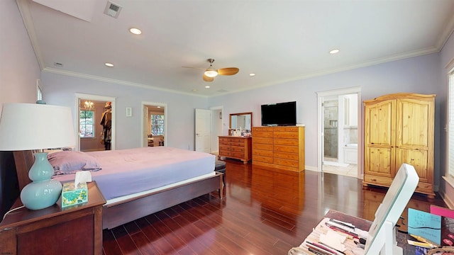 104 Locust Ave, Egg Harbor Township, NJ 08234 - bedroom with wood finished floors, ensuite bathroom, ornamental molding, recessed lighting, and ceiling fan