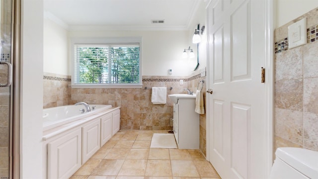 104 Locust Ave, Egg Harbor Township, NJ 08234 - full bath featuring tile walls, vanity, crown molding, a garden tub, and wainscoting