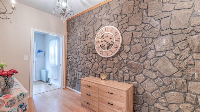6015 Main St, Mays Landing, NJ 08330 - bathroom featuring radiator, wood finished floors, and a chandelier