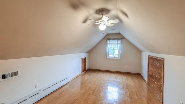 6015 Main St, Mays Landing, NJ 08330 - additional living space with a baseboard heating unit, light wood-style flooring, vaulted ceiling, and ceiling fan