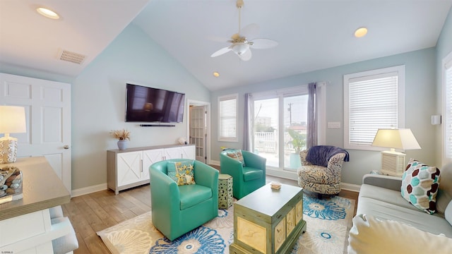 713 W Brigantine Ave, Brigantine, NJ 08203 - living area with light wood-style flooring, lofted ceiling, a ceiling fan, and recessed lighting