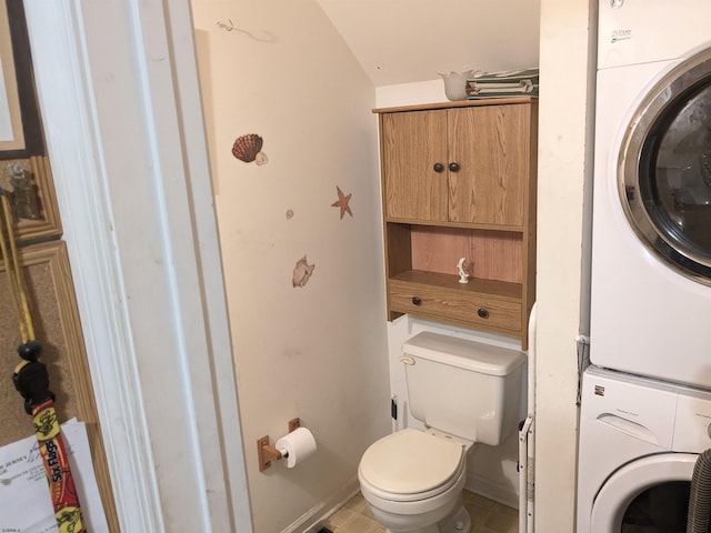 192 Exton Rd, Somers Point, NJ 08244 - bathroom featuring estacked washer and dryer and tile patterned floors