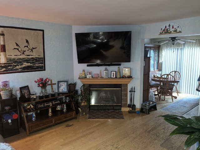 192 Exton Rd, Somers Point, NJ 08244 - living area featuring wood finished floors and a tile fireplace