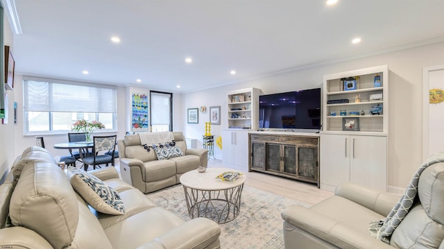 5000 Boardwalk Unit 107, Ventnor, NJ 08406 - living room with light wood-type flooring, crown molding, and recessed lighting